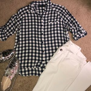 Blue and White Gingham Blouse